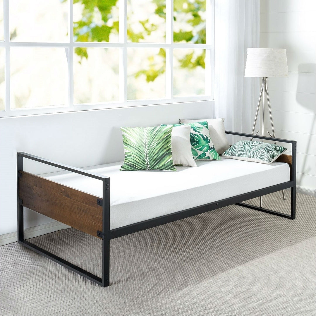 Twin Modern Wood Metal Daybed Frame with Steel Slats Image 1