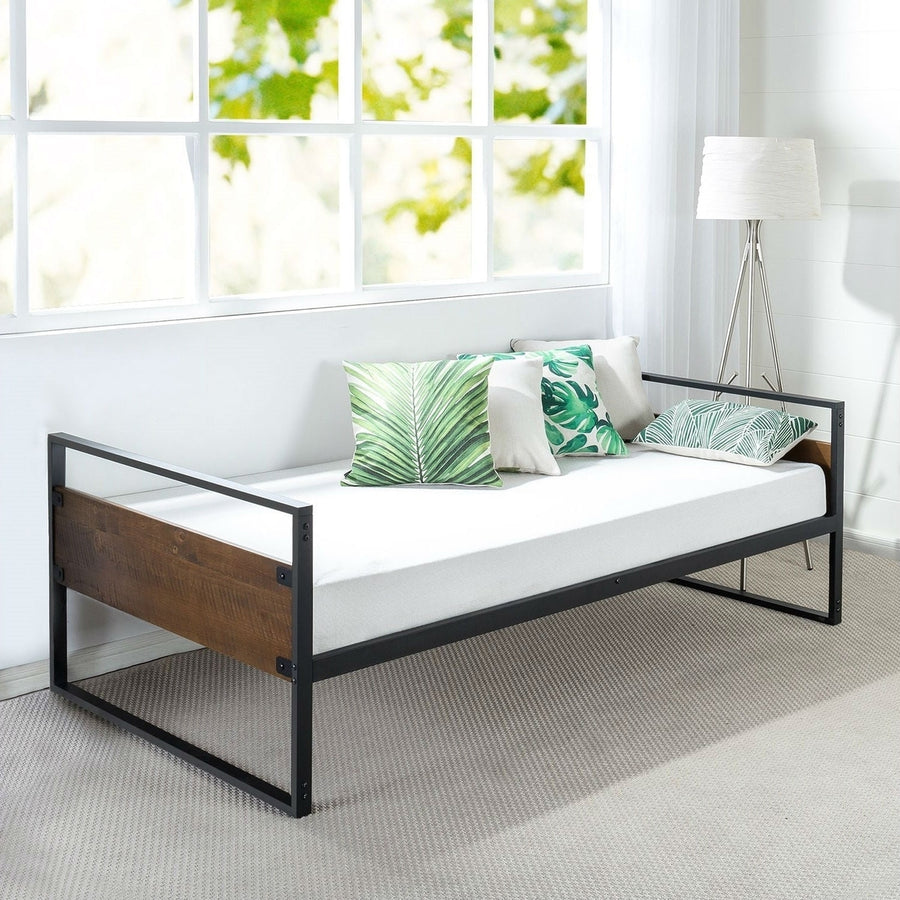 Twin Modern Wood Metal Daybed Frame with Steel Slats Image 1