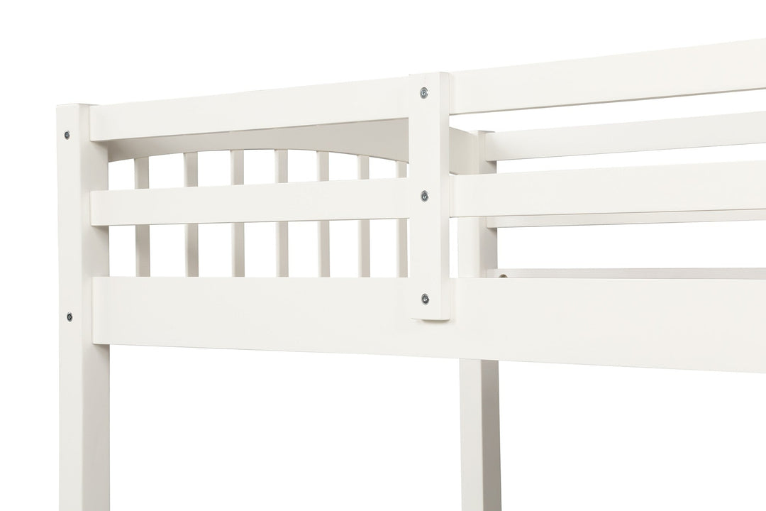 White Twin Over Twin Bunk Bed with Trundle and Drawers Image 6