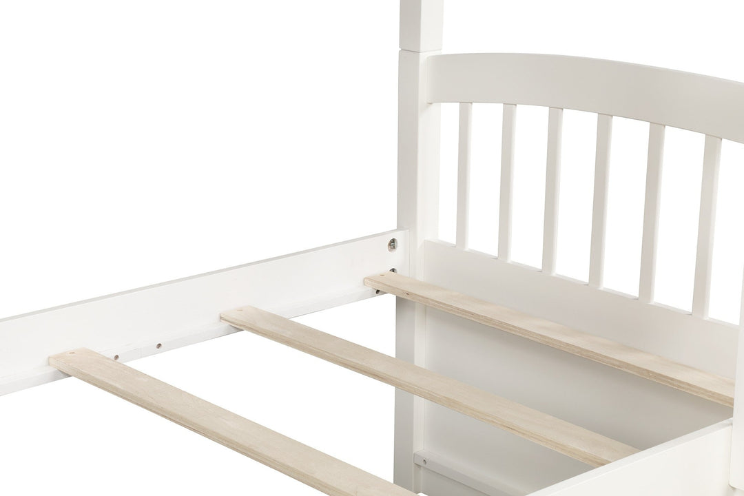 White Twin Over Twin Bunk Bed with Trundle and Drawers Image 7