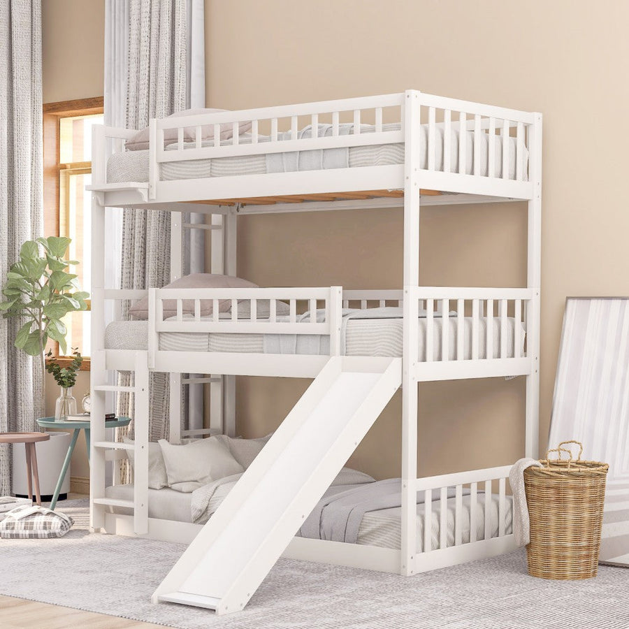 White Twin over Twin over Twin Contemporary Manufactured Wood and Solid Wood Bunk Bed Image 1