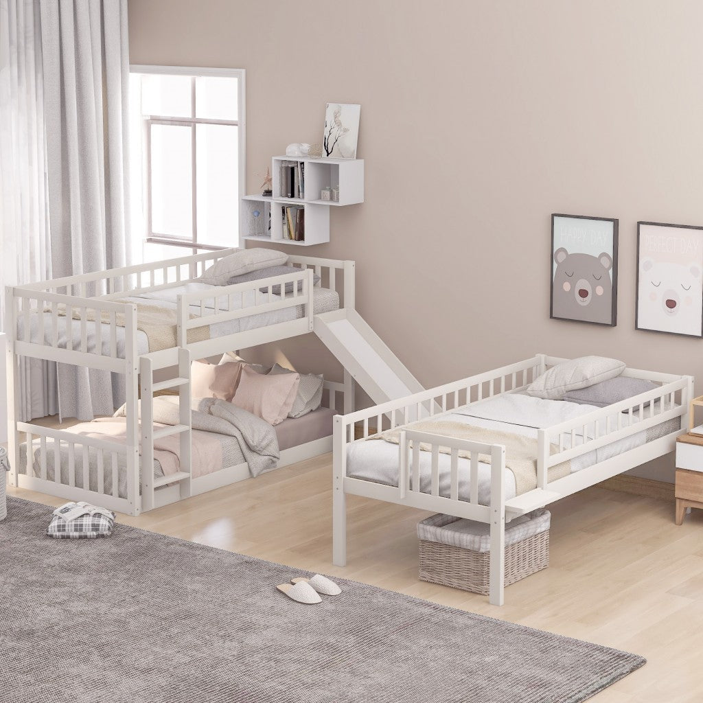 White Twin over Twin over Twin Contemporary Manufactured Wood and Solid Wood Bunk Bed Image 2