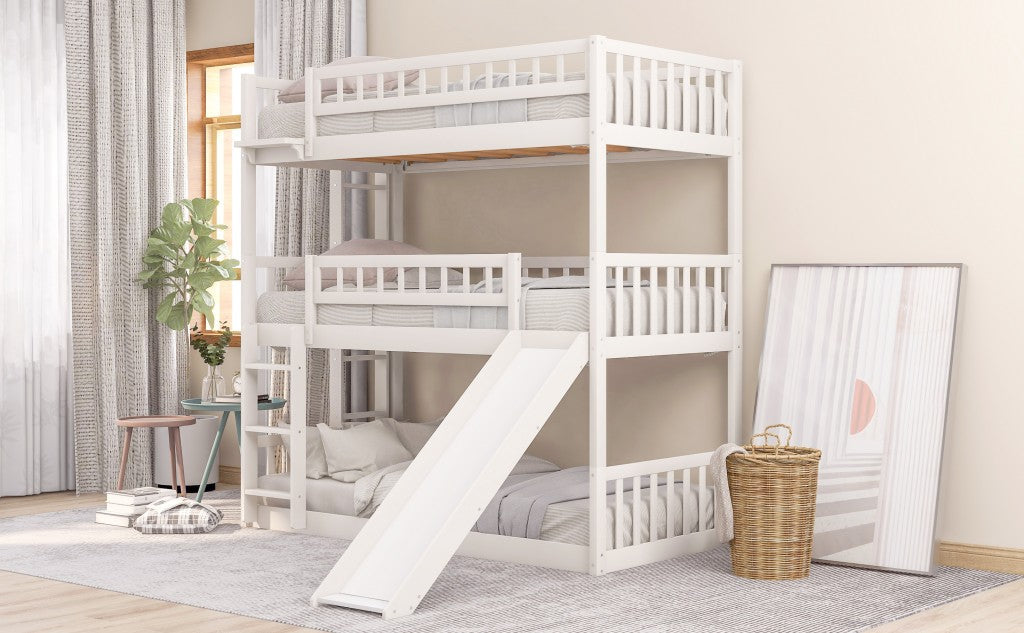 White Twin over Twin over Twin Contemporary Manufactured Wood and Solid Wood Bunk Bed Image 4