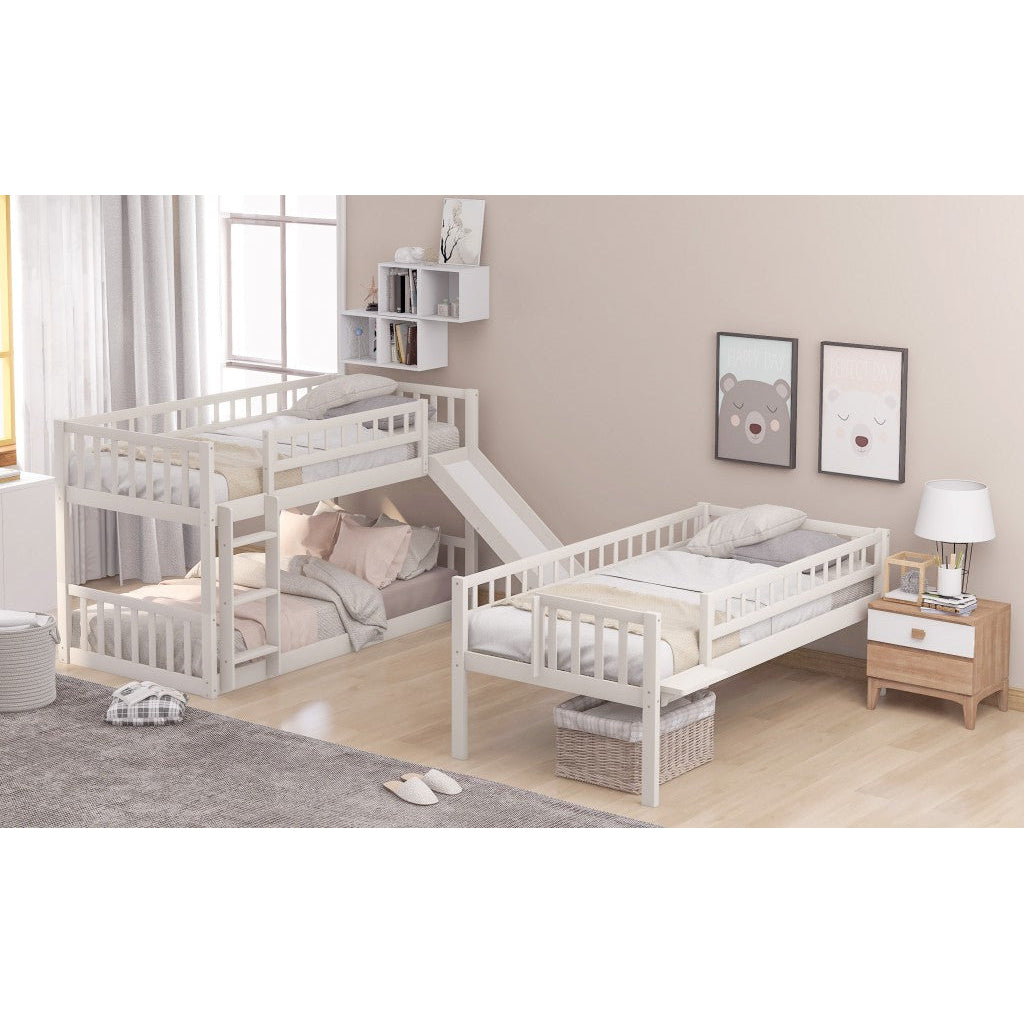 White Twin over Twin over Twin Contemporary Manufactured Wood and Solid Wood Bunk Bed Image 5