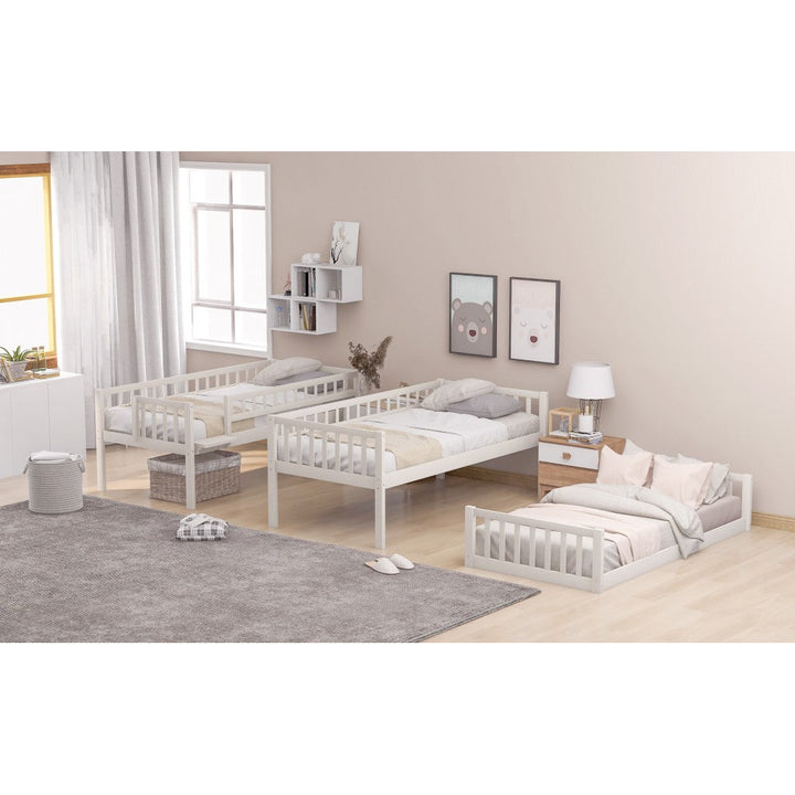 White Twin over Twin over Twin Contemporary Manufactured Wood and Solid Wood Bunk Bed Image 6