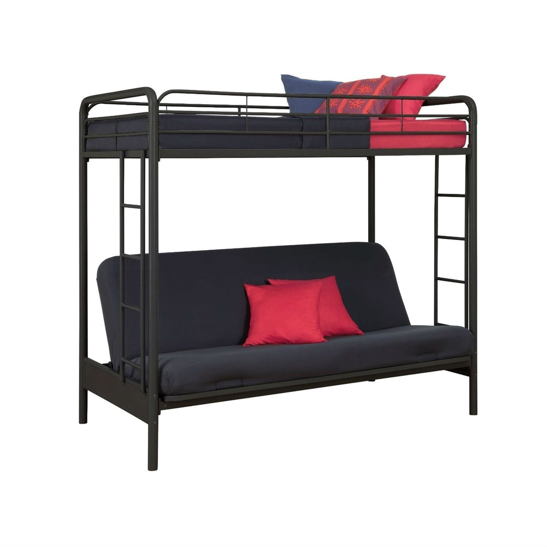 Twin over Full Futon Bunk Bed Sleeper Sofa in Black Metal Image 1