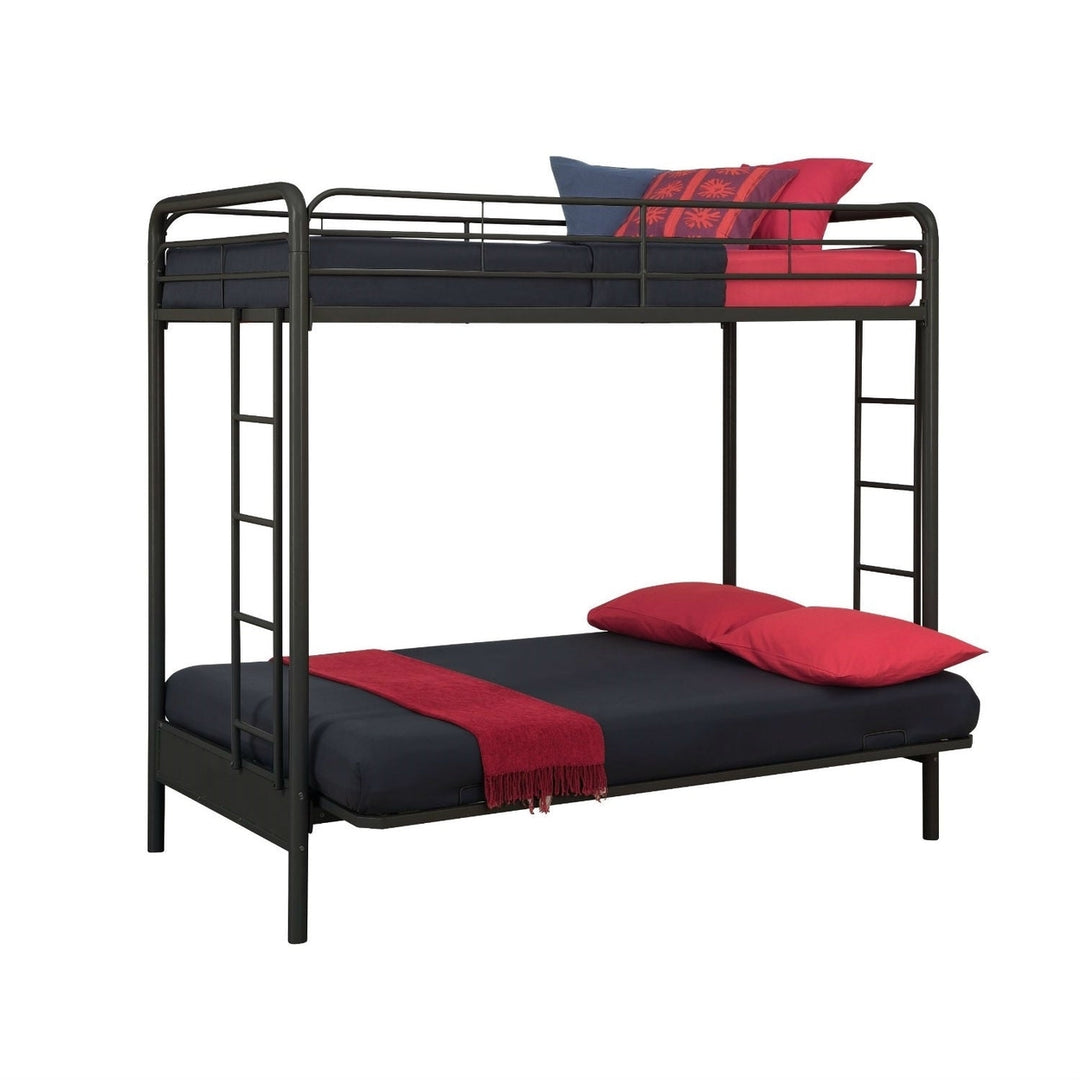 Twin over Full Futon Bunk Bed Sleeper Sofa in Black Metal Image 2