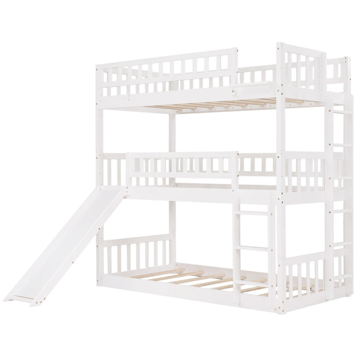 White Twin over Twin over Twin Contemporary Manufactured Wood and Solid Wood Bunk Bed Image 7