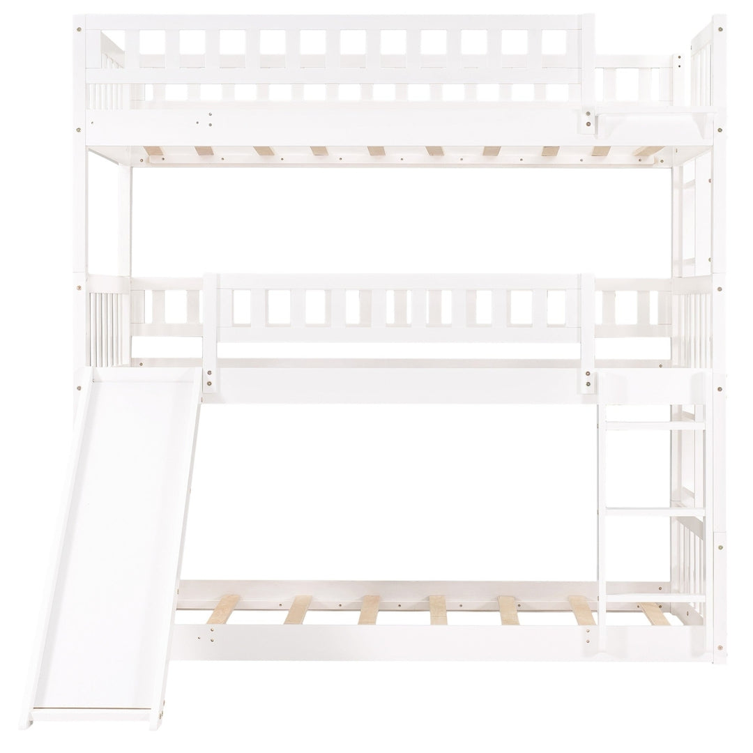 White Twin over Twin over Twin Contemporary Manufactured Wood and Solid Wood Bunk Bed Image 9