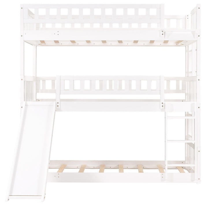 White Twin over Twin over Twin Contemporary Manufactured Wood and Solid Wood Bunk Bed Image 9