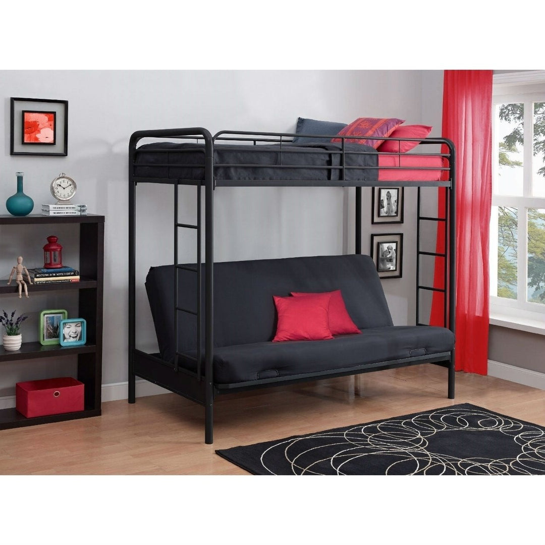 Twin over Full Futon Bunk Bed Sleeper Sofa in Black Metal Image 4