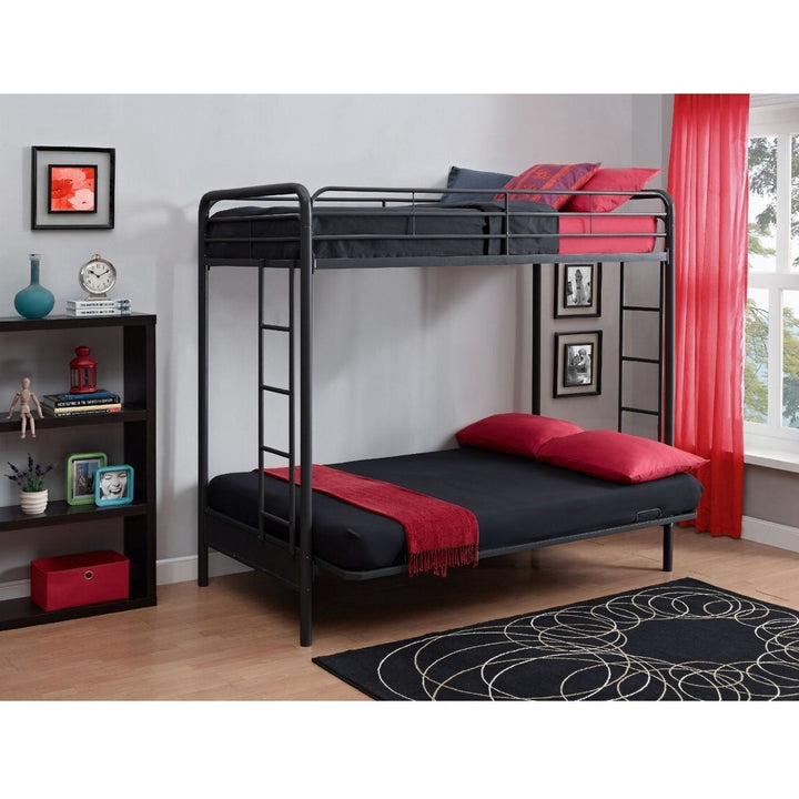 Twin over Full Futon Bunk Bed Sleeper Sofa in Black Metal Image 5