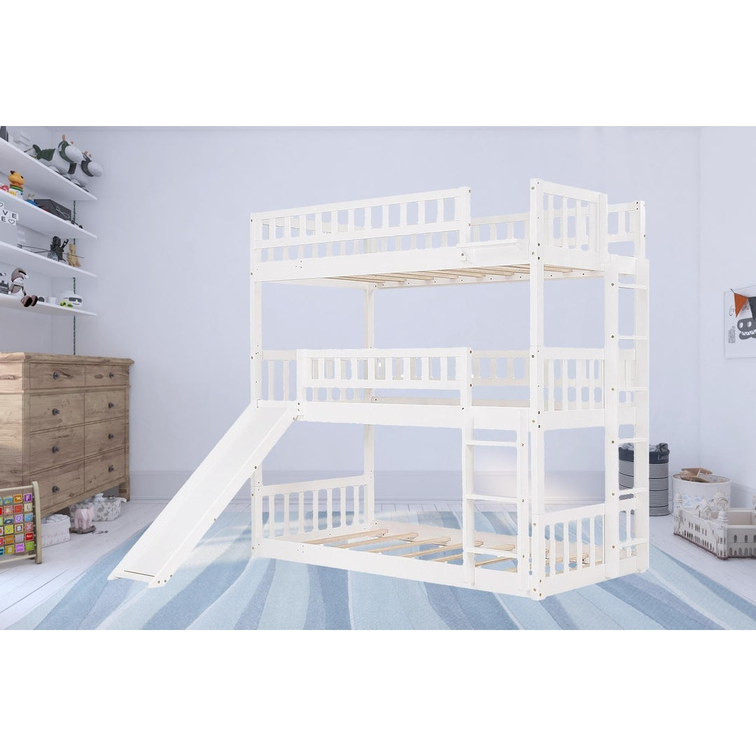 White Twin over Twin over Twin Contemporary Manufactured Wood and Solid Wood Bunk Bed Image 11