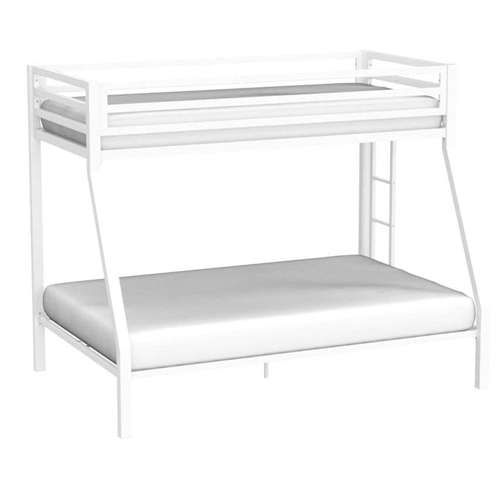 Twin over Full Modern Metal Bunk bed Frame in White with Ladder Image 2