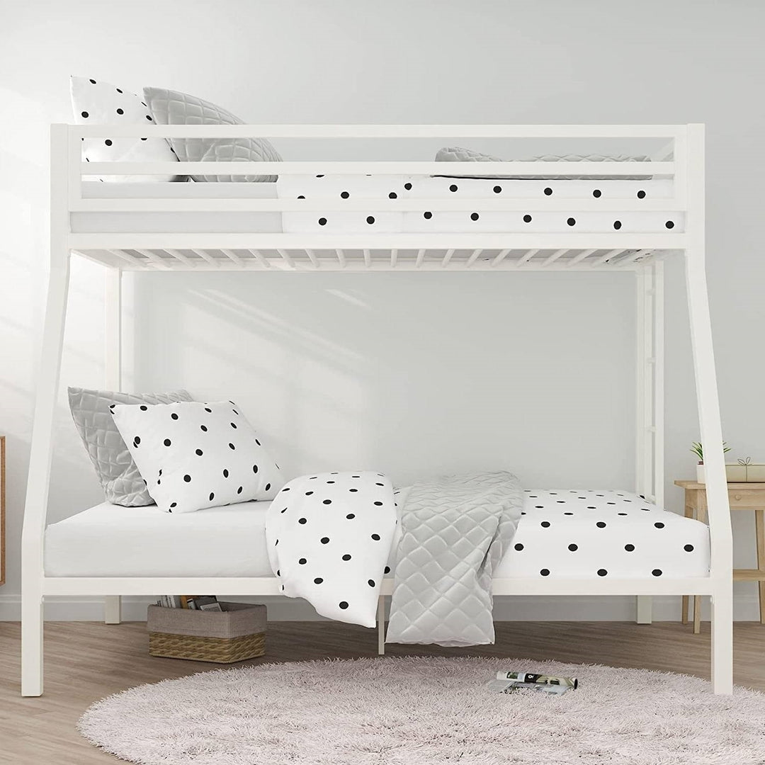 Twin over Full Modern Metal Bunk bed Frame in White with Ladder Image 3