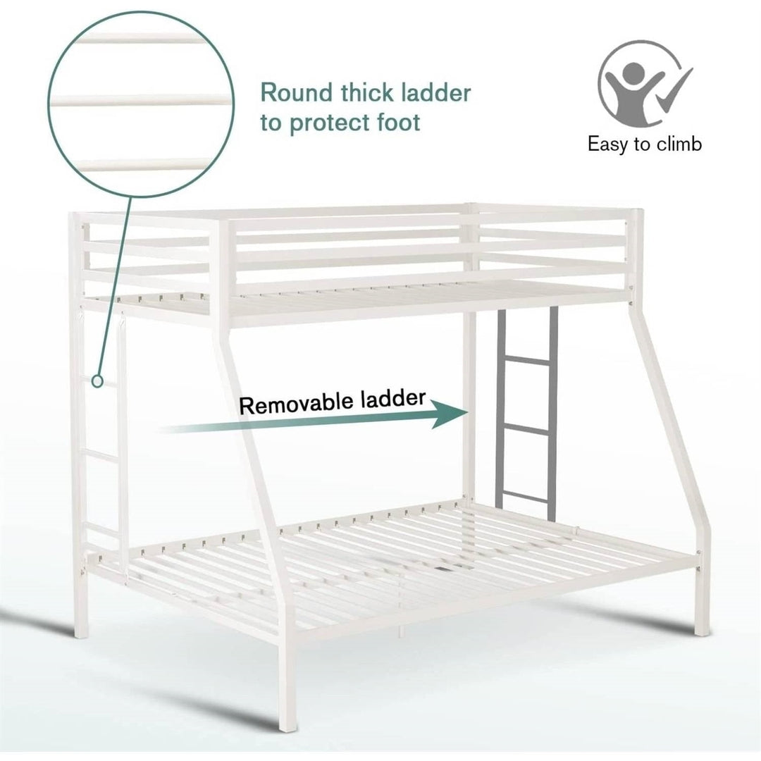 Twin over Full Modern Metal Bunk bed Frame in White with Ladder Image 5