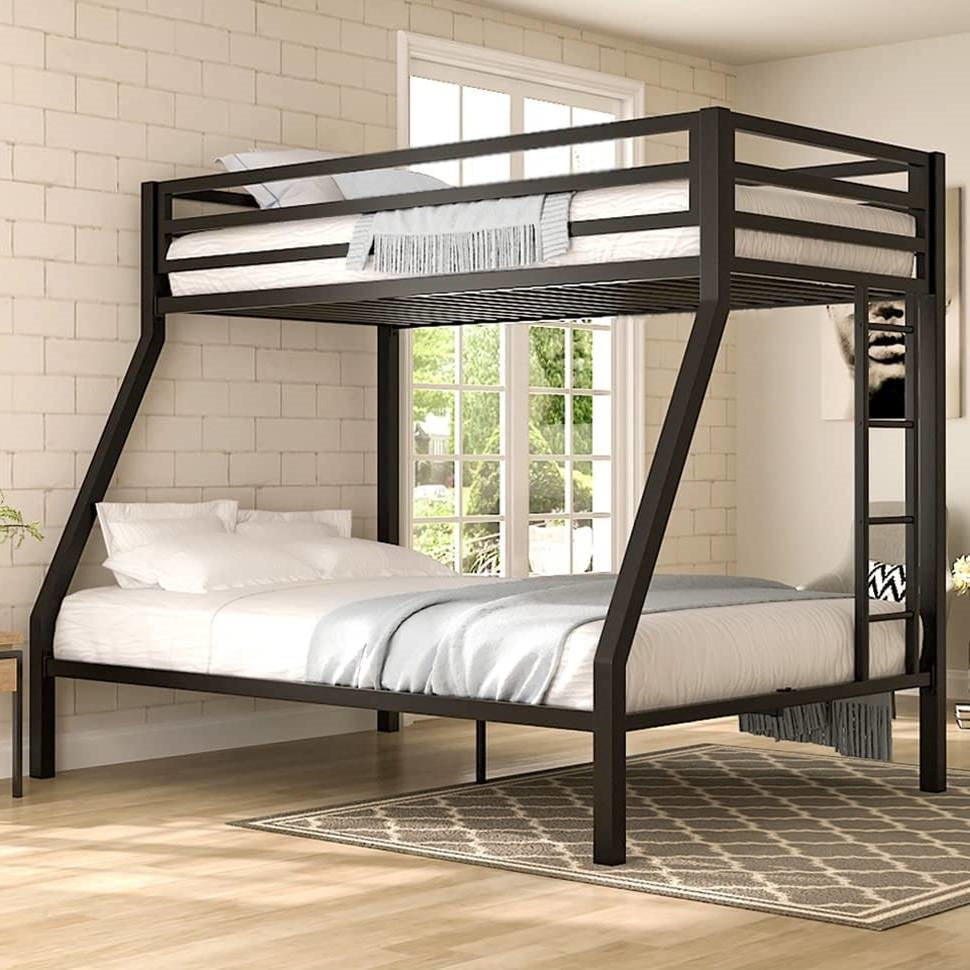 Twin over Full Modern Metal Bunk Bed in Matte Black Finish Image 2