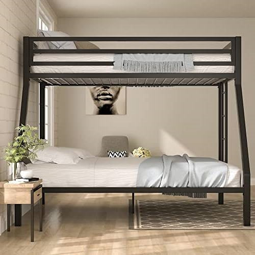 Twin over Full Modern Metal Bunk Bed in Matte Black Finish Image 3