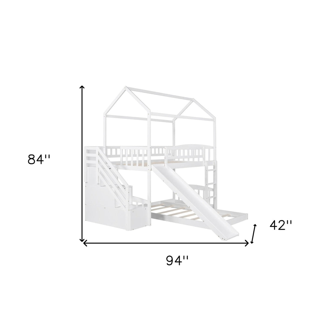 White Twin Over Twin PlayHouse Perpendicular Bunk Bed with Slide Image 10