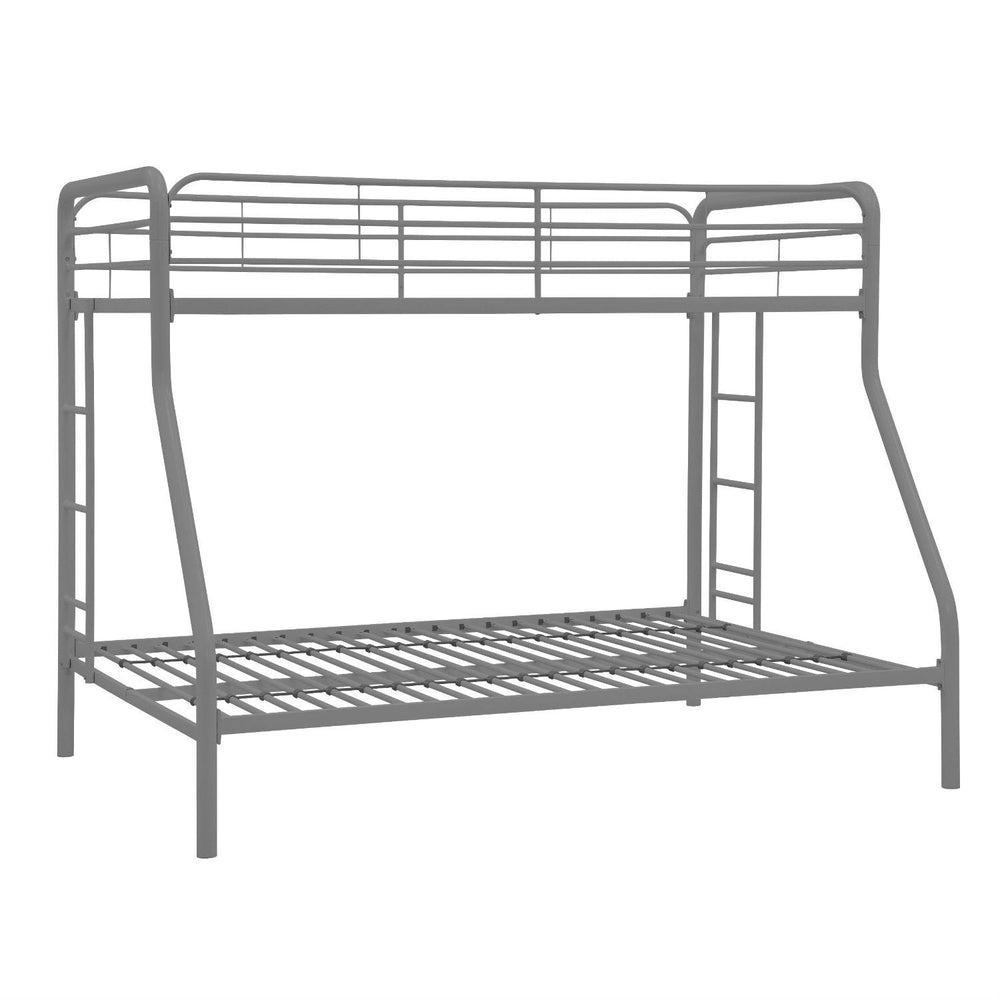 Twin over Full size Sturdy Metal Bunk Bed in Silver Finish Image 2