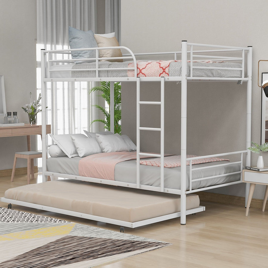 White Twin over Twin Traditional Steel Bunk Bed Image 1