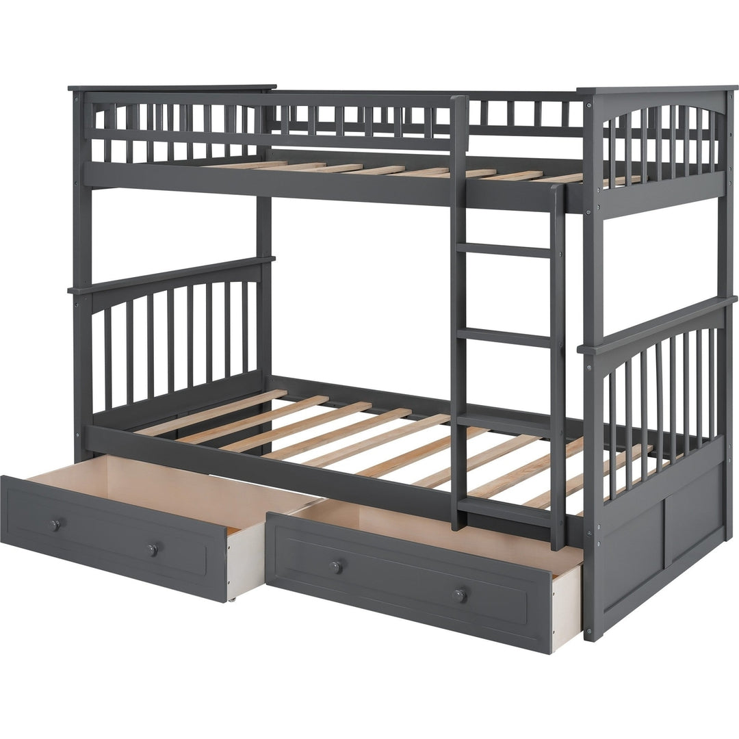 Twin over Twin Bunk Bed Drawers Convertible Beds Gray Image 7