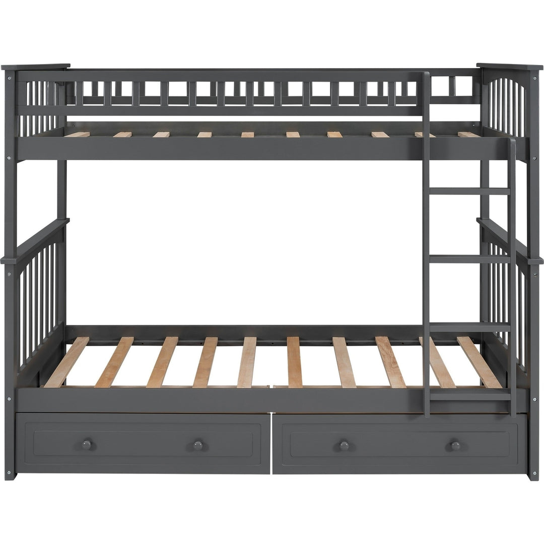 Twin over Twin Bunk Bed Drawers Convertible Beds Gray Image 8