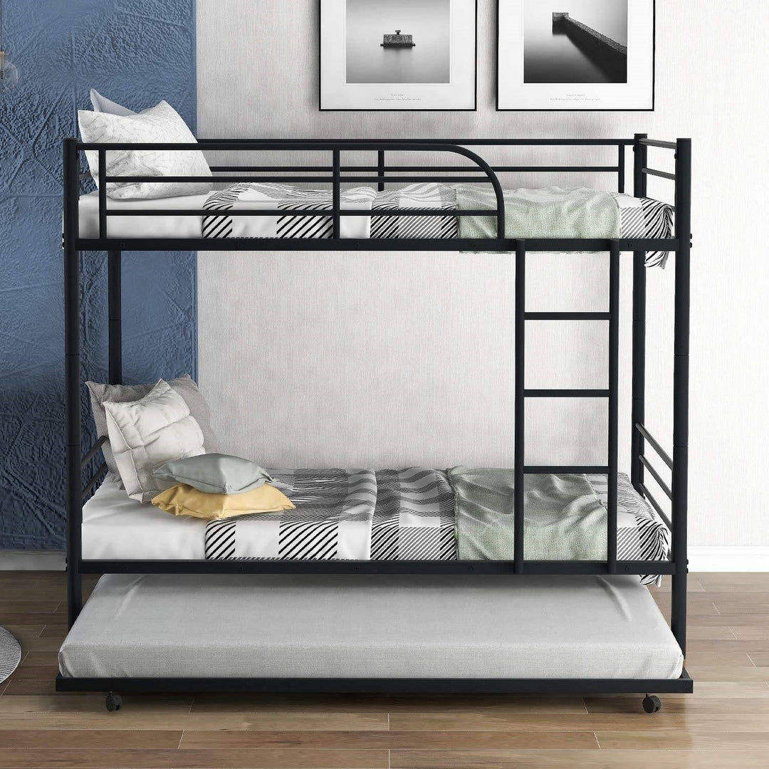 Twin over Twin Bunk bed with Trundle Bed in Black Metal Finish Image 2