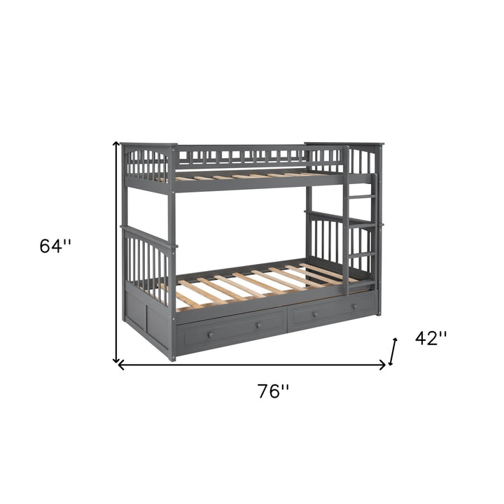 Twin over Twin Bunk Bed Drawers Convertible Beds Gray Image 10