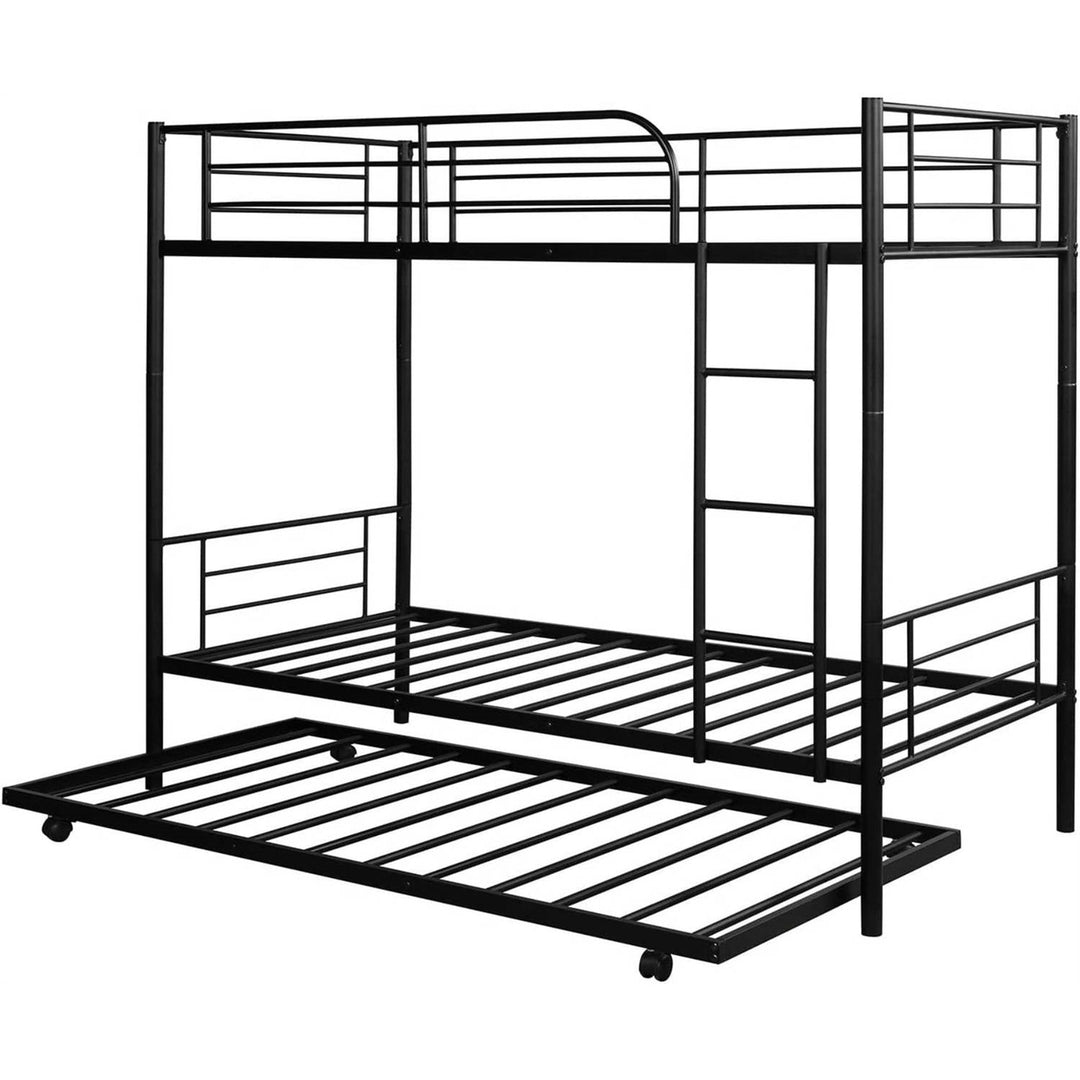 Twin over Twin Bunk bed with Trundle Bed in Black Metal Finish Image 3