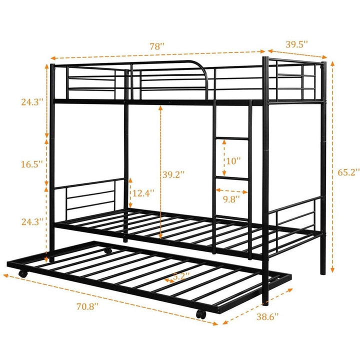 Twin over Twin Bunk bed with Trundle Bed in Black Metal Finish Image 5