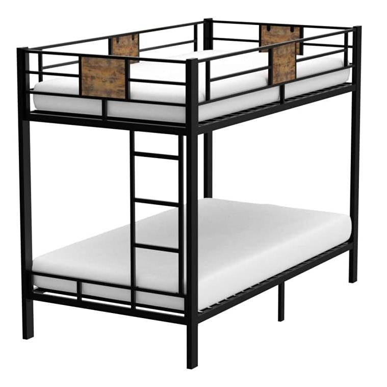 Twin over Twin Heavy Duty Metal Bunk Bed in Black with Side Ladder Image 1