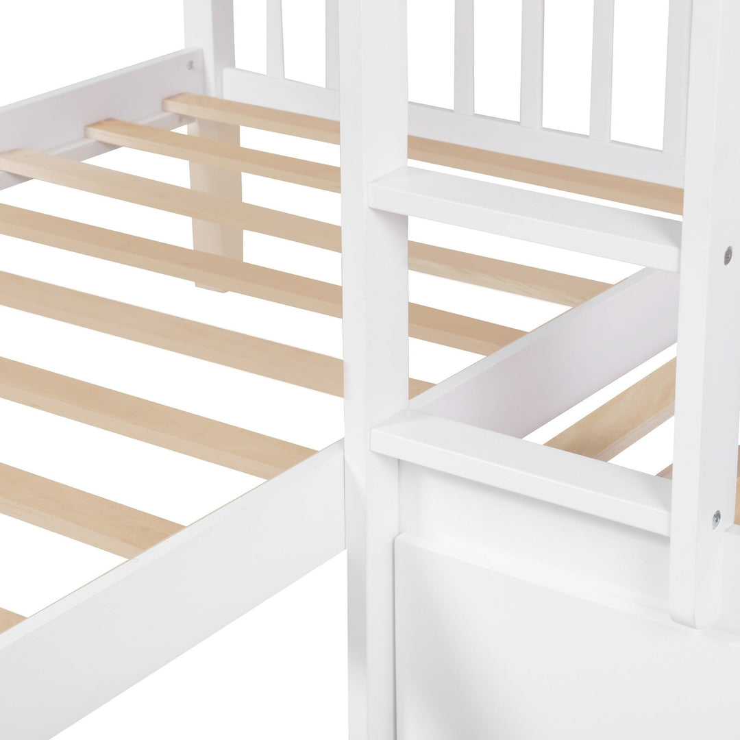 White Twin Size L Shaped Double Bunk Bed with Drawer Image 6