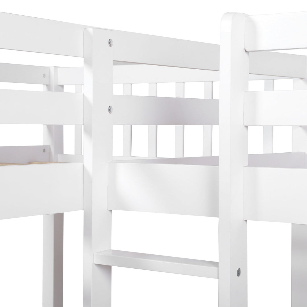 White Twin Size L Shaped Double Bunk Bed with Drawer Image 7