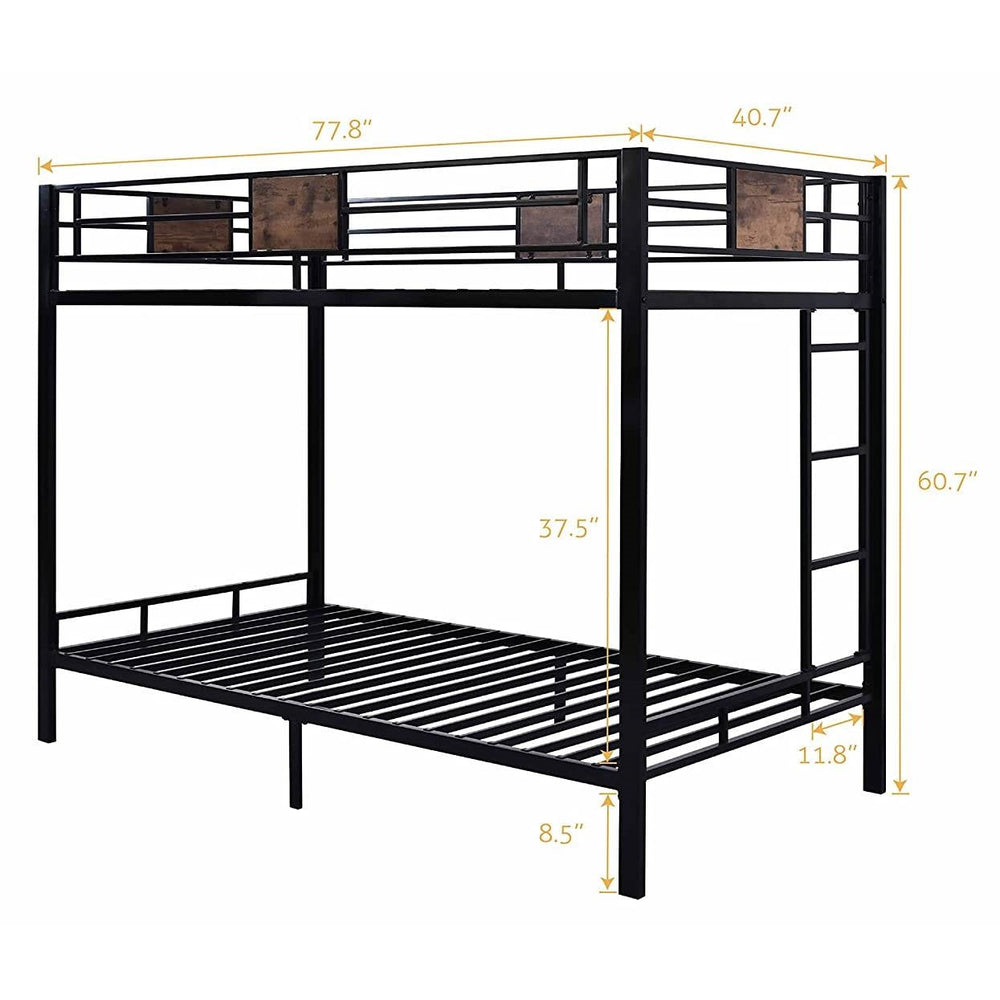 Twin over Twin Heavy Duty Metal Bunk Bed in Black with Side Ladder Image 2