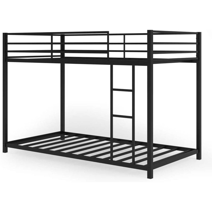 Twin over Twin Low Profile Modern Bunk Bed Frame in Black Metal Finish Image 1