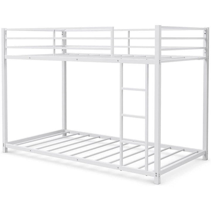 Twin over Twin Low Profile Modern Bunk Bed Frame in White Metal Finish Image 2