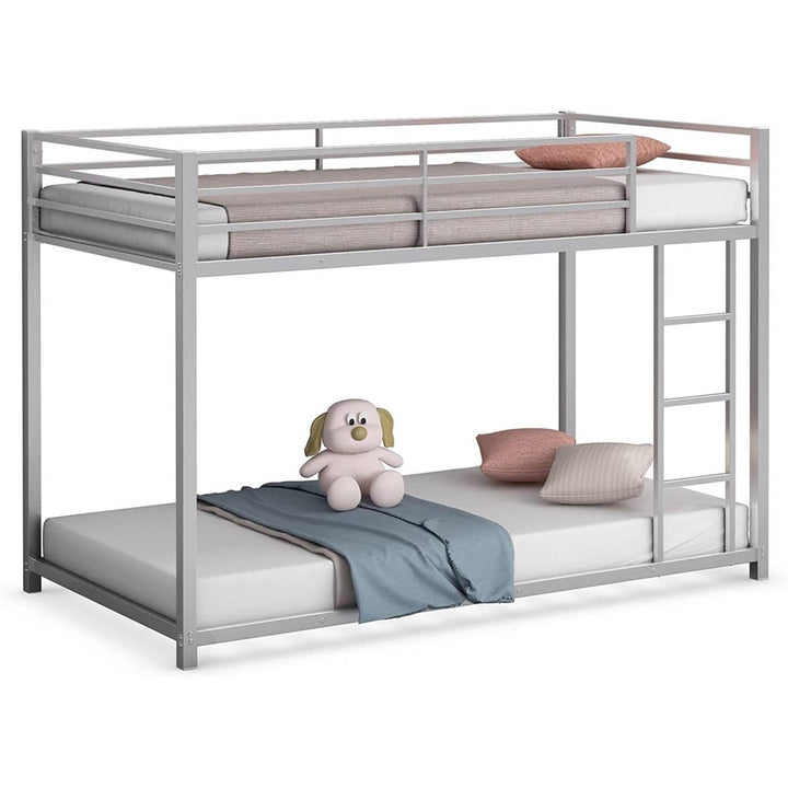 Twin over Twin Low Profile Modern Bunk Bed in Silver Metal Finish Image 1