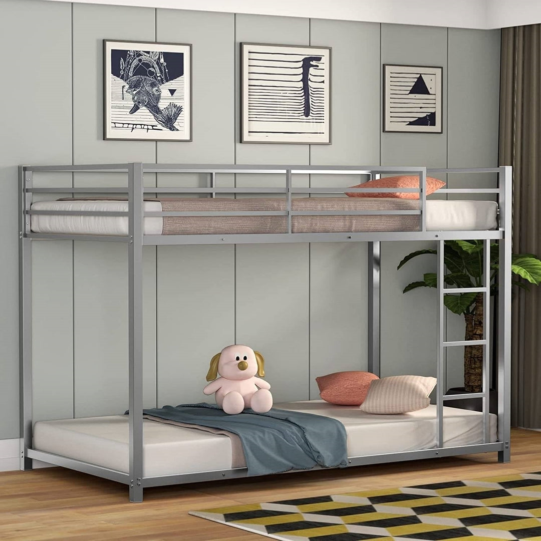 Twin over Twin Low Profile Modern Bunk Bed in Silver Metal Finish Image 4