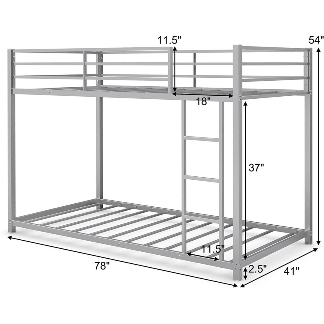 Twin over Twin Low Profile Modern Bunk Bed in Silver Metal Finish Image 5