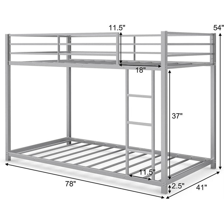 Twin over Twin Low Profile Modern Bunk Bed in Silver Metal Finish Image 5