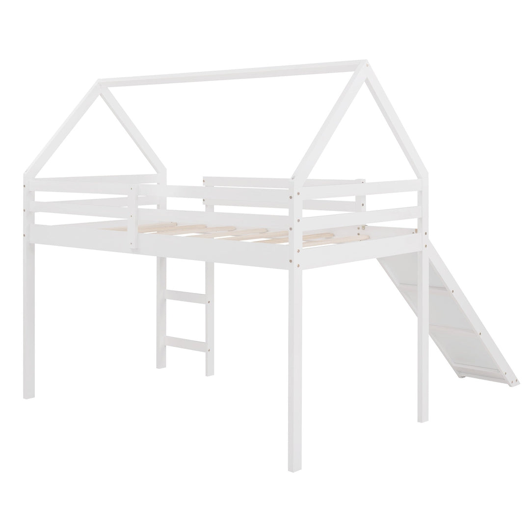 White Twin Size Slide House Loft Bed Image 5