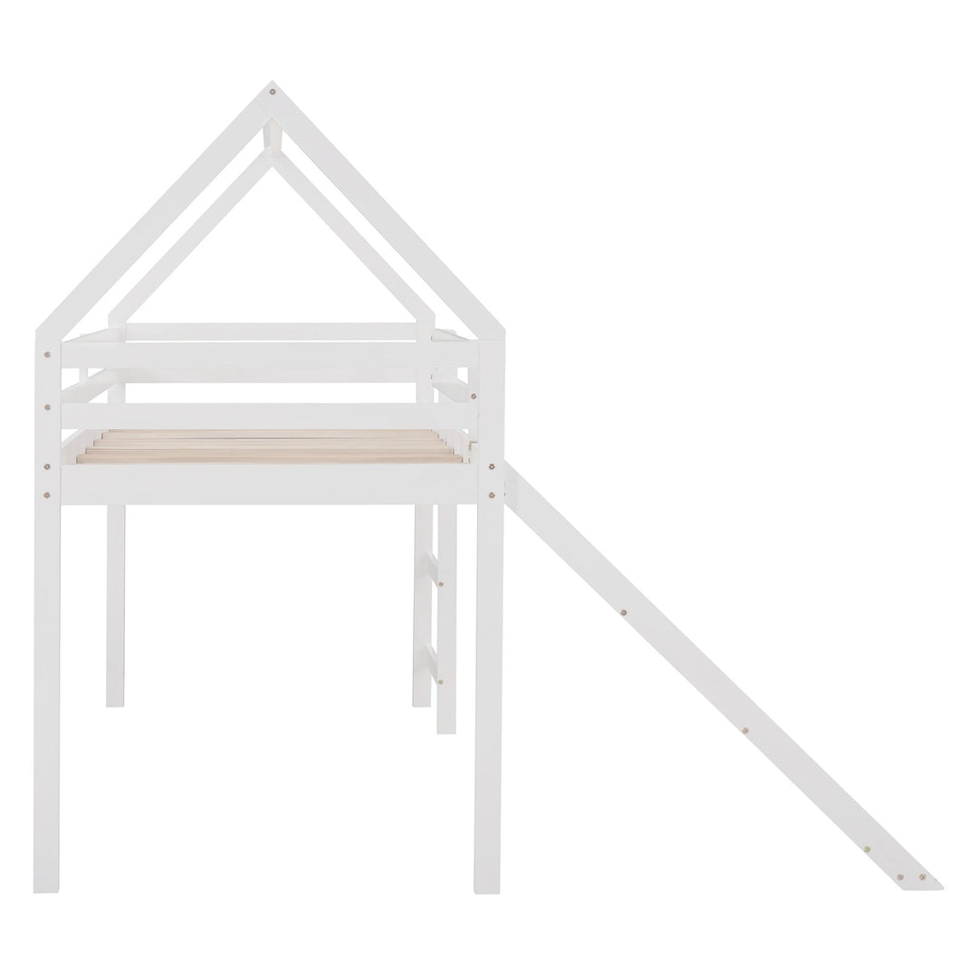 White Twin Size Slide House Loft Bed Image 6