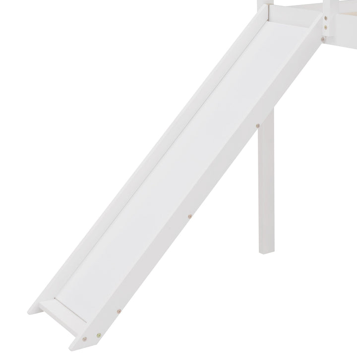 White Twin Size Slide House Loft Bed Image 7