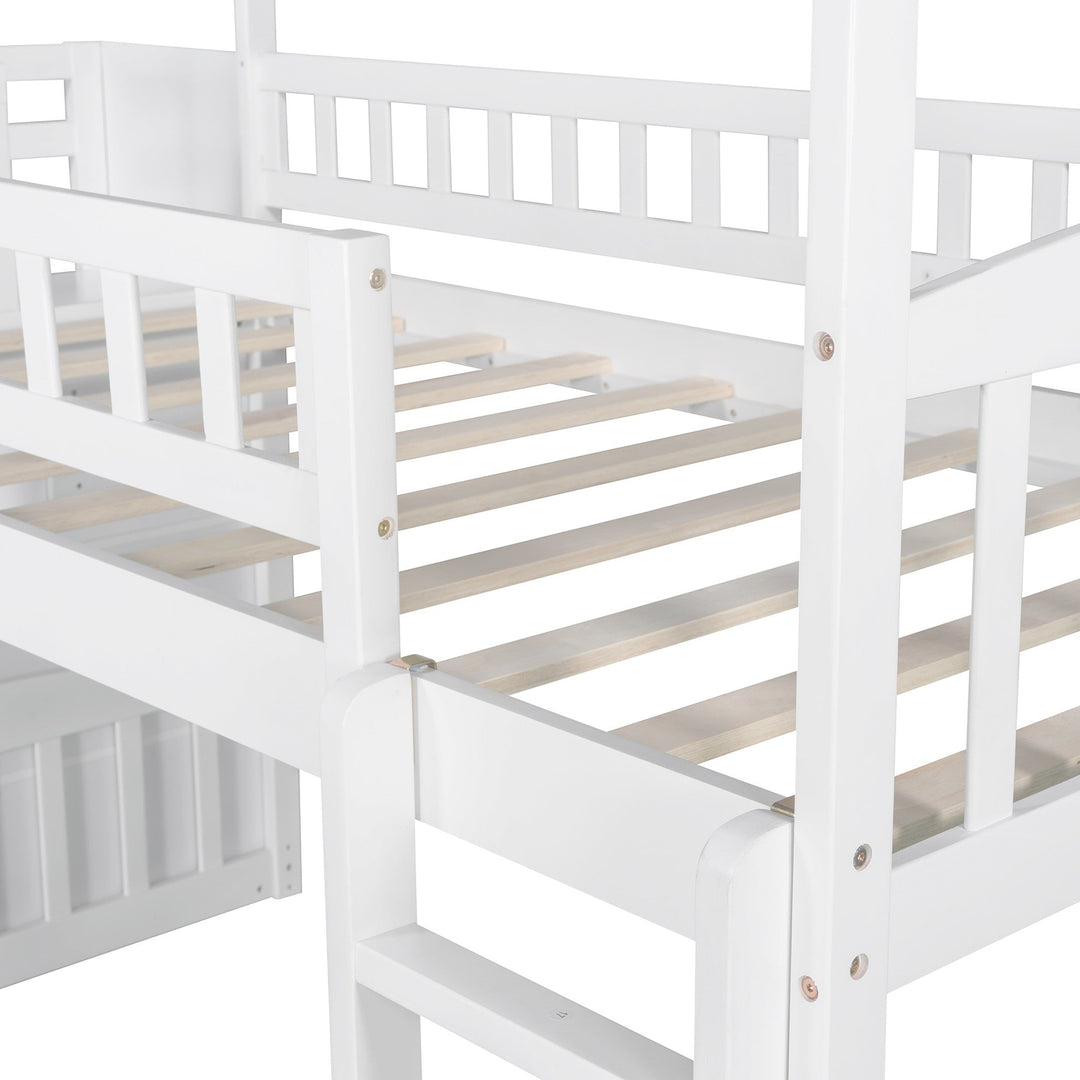 White Twin Size Playhouse Loft Bed With Drawers and Slide Image 9