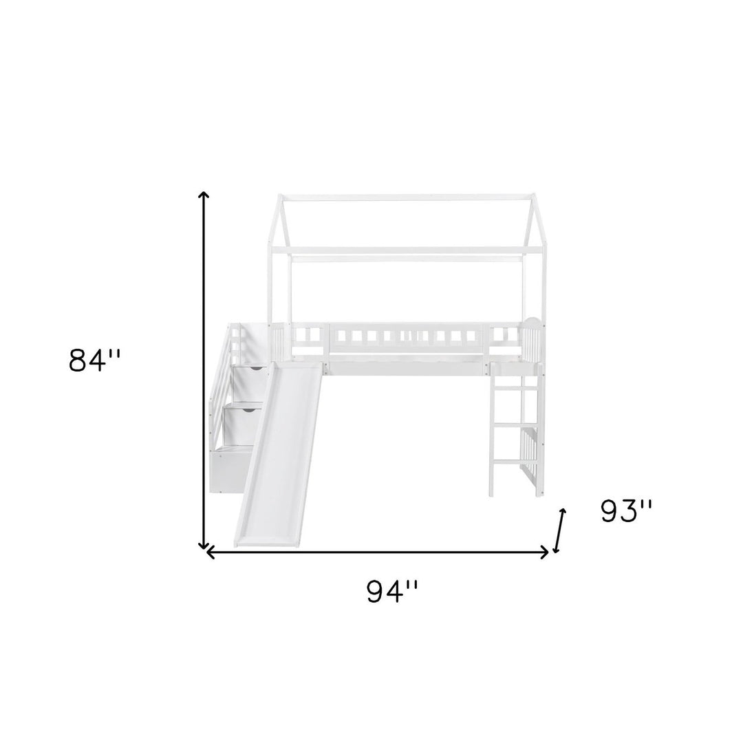 White Twin Size Playhouse Loft Bed With Drawers and Slide Image 10