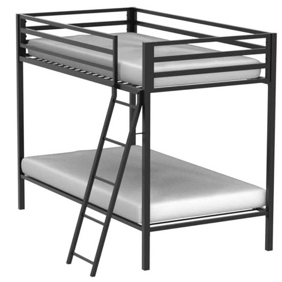 Twin over Twin Modern Metal Bunk Bed Frame in Black Finish with Ladder Image 1