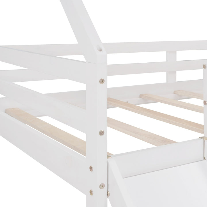 White Twin Size Slide House Loft Bed Image 9