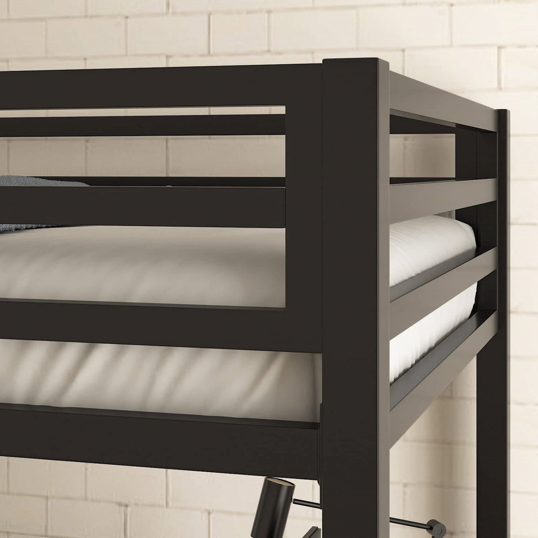 Twin over Twin Modern Metal Bunk Bed Frame in Black Finish with Ladder Image 3