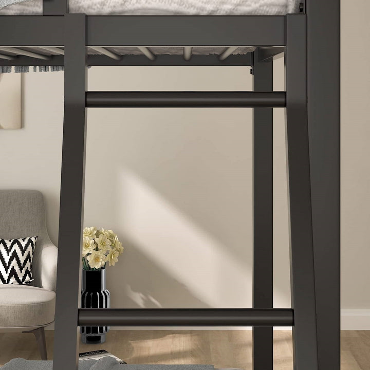 Twin over Twin Modern Metal Bunk Bed Frame in Black Finish with Ladder Image 5